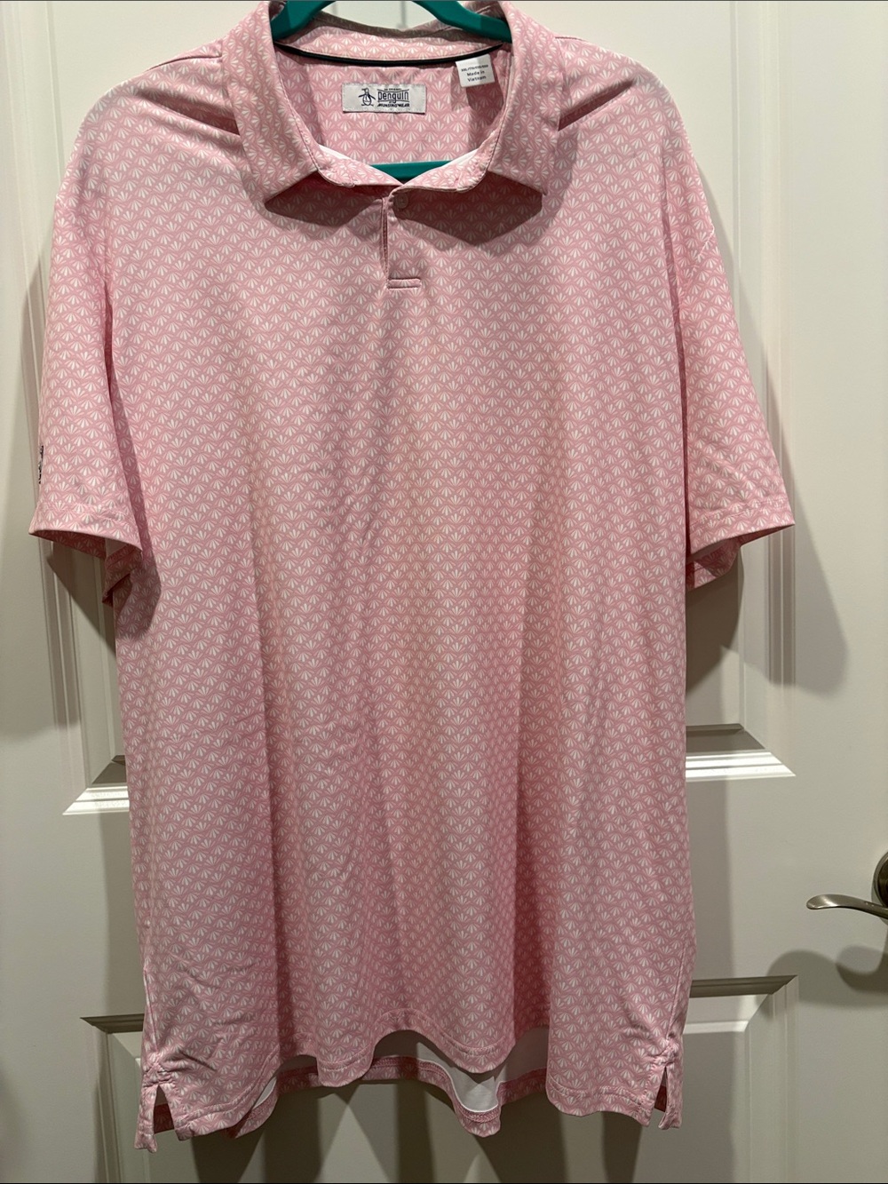 Penguin Pink Geometric-Print Performance Polo